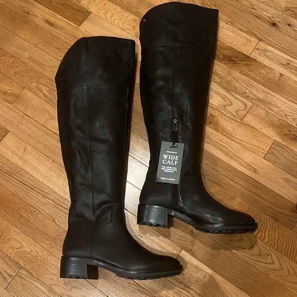 Vince Camuto Jorshie2 Wide Calf Tall Black Leather Boots Size 7M (EU 37.5) - Picture 2 of 15